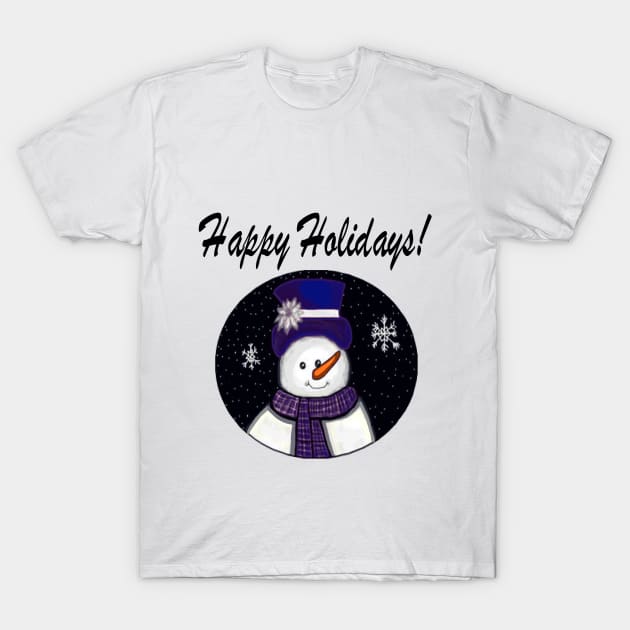 Blue Snowman Happy Holidays T-Shirt by CatGirl101